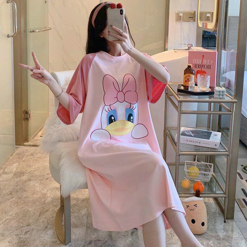 Pure cotton pajamas women's 2021 new summer thin short-sleeved cotton cute girl large size pregnant woman fat mm night dress