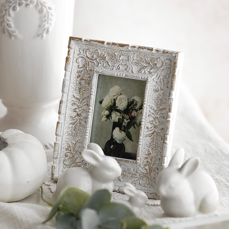 Retro Photo Frame Display Stand White Mini Resin Desktop Distressed Picture Frame Empty Frame European Style Wall Hanging Indoor Props and Ornaments