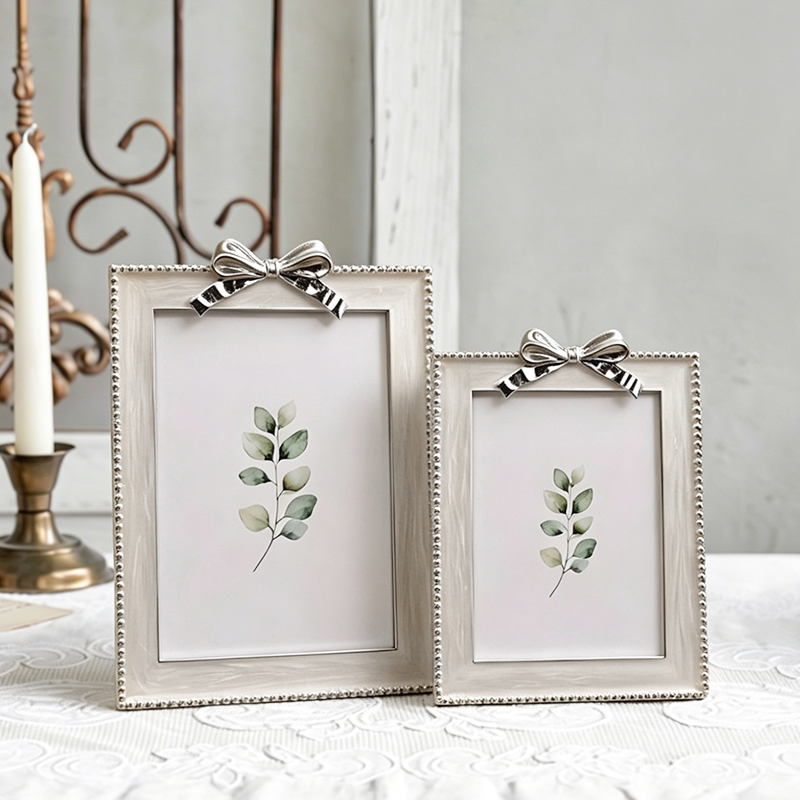 6inch Photo Frame Display Stand 7inch European-Style Light Luxury High-End Simple Bow-Knot Photo Frame for Printing Photos, Living Room Decoration