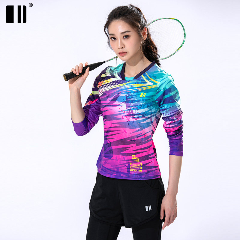 (Speed Dry Type) Single Double Number of Autumn Winter New badminton clothes Long sleeves Women's speed dry blouse breathable uptight tennis clothes