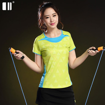 (Quick-drying type)Single and double badminton clothes Womens quick-drying t-shirt short-sleeved round neck fashion tennis sports top