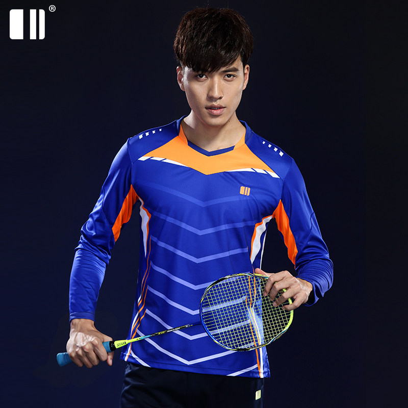 Single - dual badminton T - shirt long - sleeved sports tops autumn tennis clothes