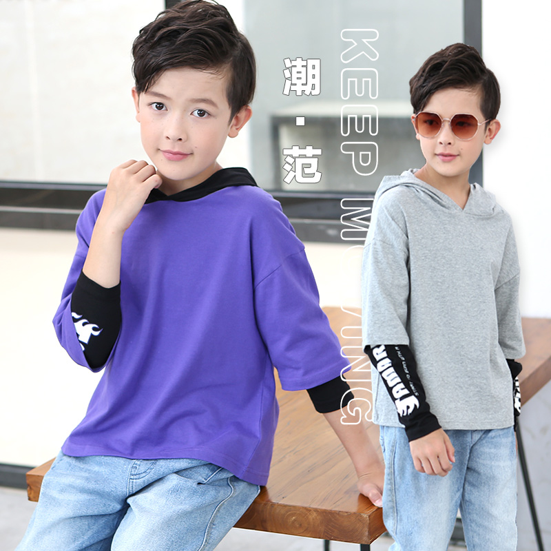 Boy long sleeve T-shirt autumn clothing 2022 new children's undershirt fake two CUHK children's Korean version of the Korean version of the tide blouse