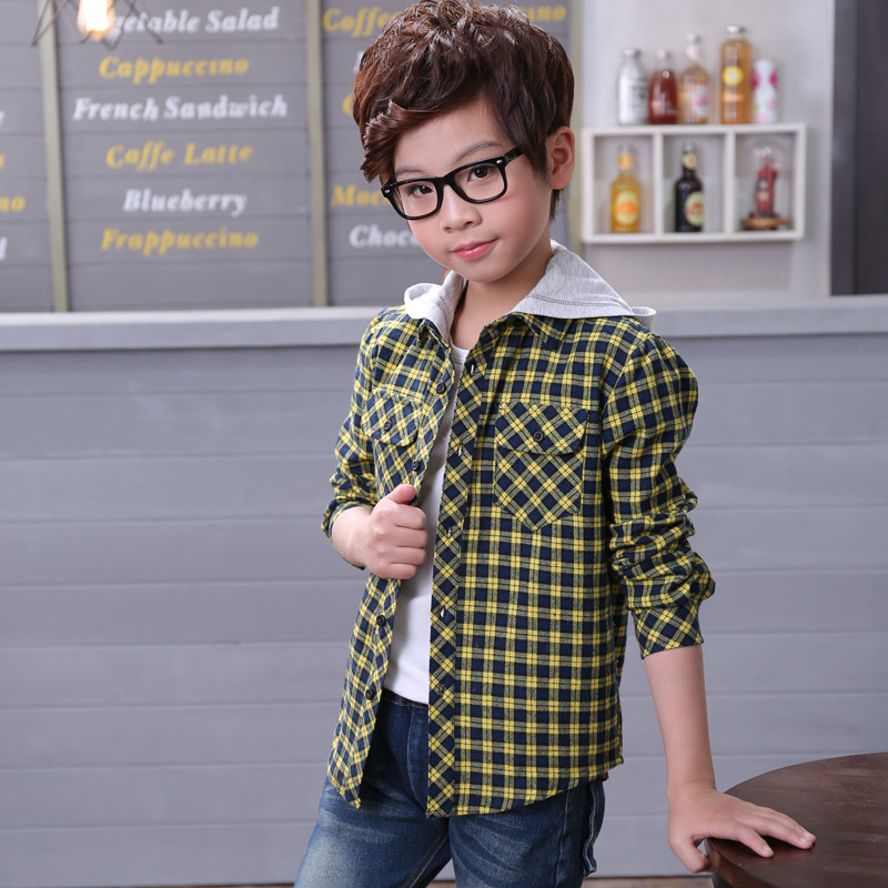 2020 Children Clothing Spring Autumn Clothing New Boy Long Sleeve Shirt Pure Cotton Plaid Frosted Pure Cotton Shirt CUHK Tong Hat