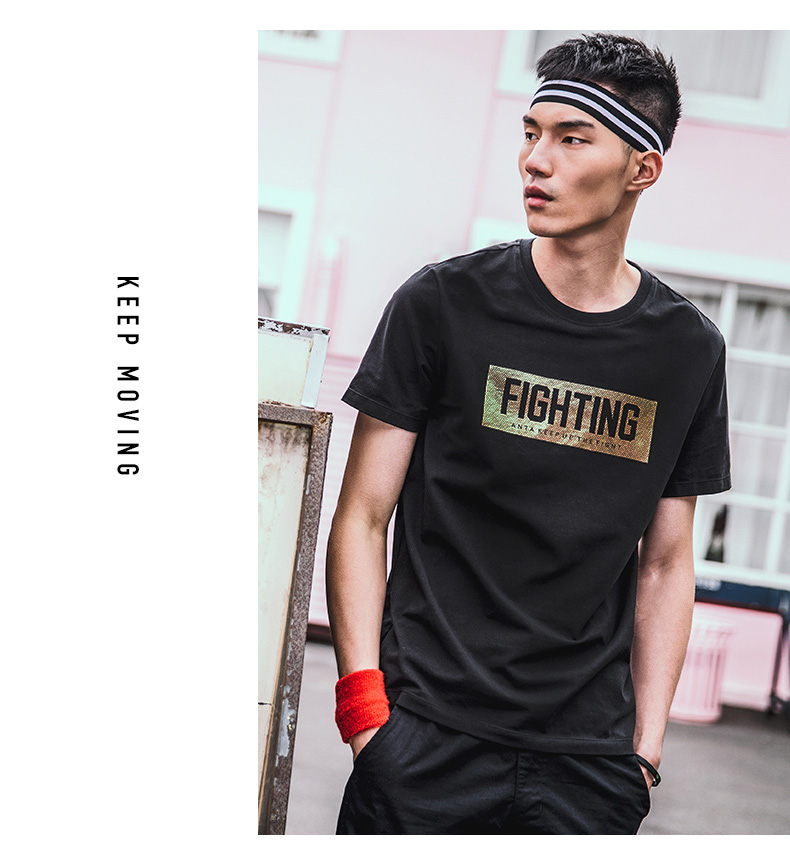 Anta tay ngắn nam 2019 hè Zou Shiming với họa tiết in thể thao thoáng khí Anta trang web chính thức áo thun nam - Áo phông thể thao áo phông thể thao nam