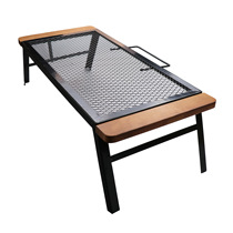 Outdoor folding table Barbecue net table Folding portable camping anti-scalding wooden handle Camping car picnic iron table