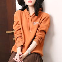 Strength in autumn and winter as inner plus velvet laser digital printing letter INS Wind hooded sweater