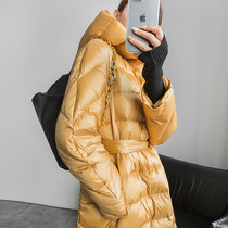 MSTOKYO Orange black net red down jacket women 2021 new foreign style thin long ins tide