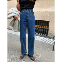 MSTOKYO vintage Joker washed jeans women 2021 Winter new Korean version of high waist plus velvet wide leg trousers