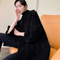 MSTOKYO double-sided cashmere coat women long Hepburn style 2021 New woolen woolen coat Korean version Black