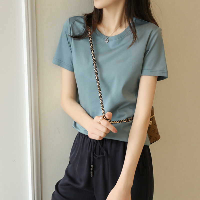 MSTOKYO detail control ~ fabric control~Basic multi-color light ripe wind age-reducing temperament Western school mercerized cotton T-shirt