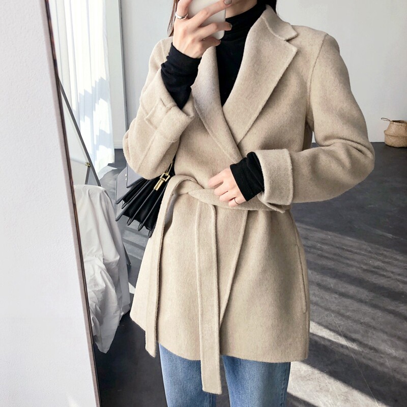 MSTOKYO double-sided cashmere coat women's short lace-up 2020 autumn and winter new wool suit wool coat women