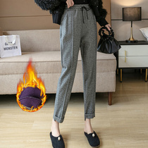 MSTOKYO wide leg pants women autumn and winter woolen casual women pants plus velvet thickened radish nine-point pipe pants Haren pants