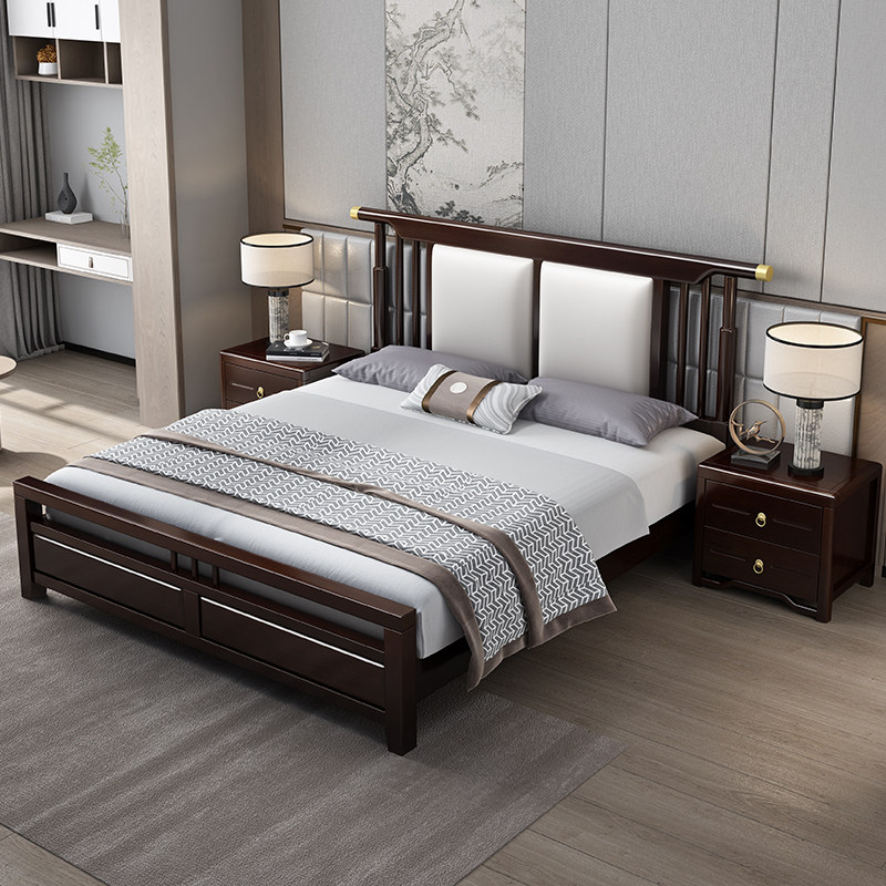 New Chinese solid wood bed Zen China Wind master bedroom with light lavish bed 1 8 m Hyundai Jane about 1 5 Minjuku's furniture suite