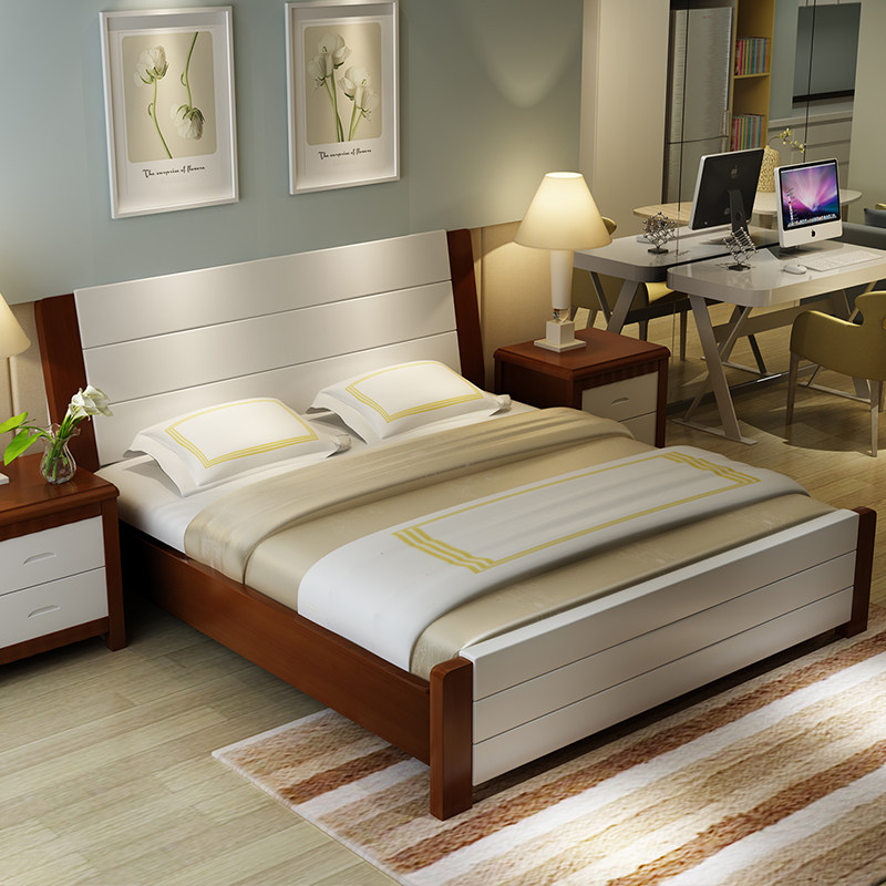 Color all solid wood bed 1 2 1 35 1 8 1 5 1 modern minimalist 2 × 2 2 meters oak hotel bed and breakfast bed