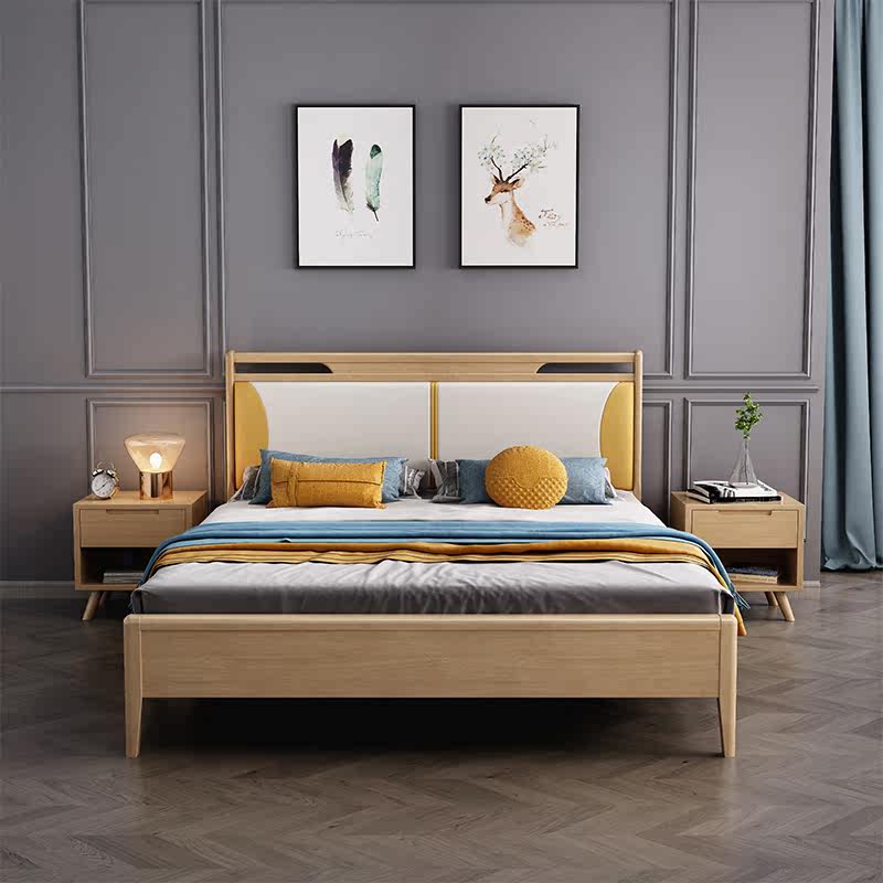 Factory direct sale Nordic solid wood bed economical Japanese-style single bed simple modern storage bed light luxury double 1 8m