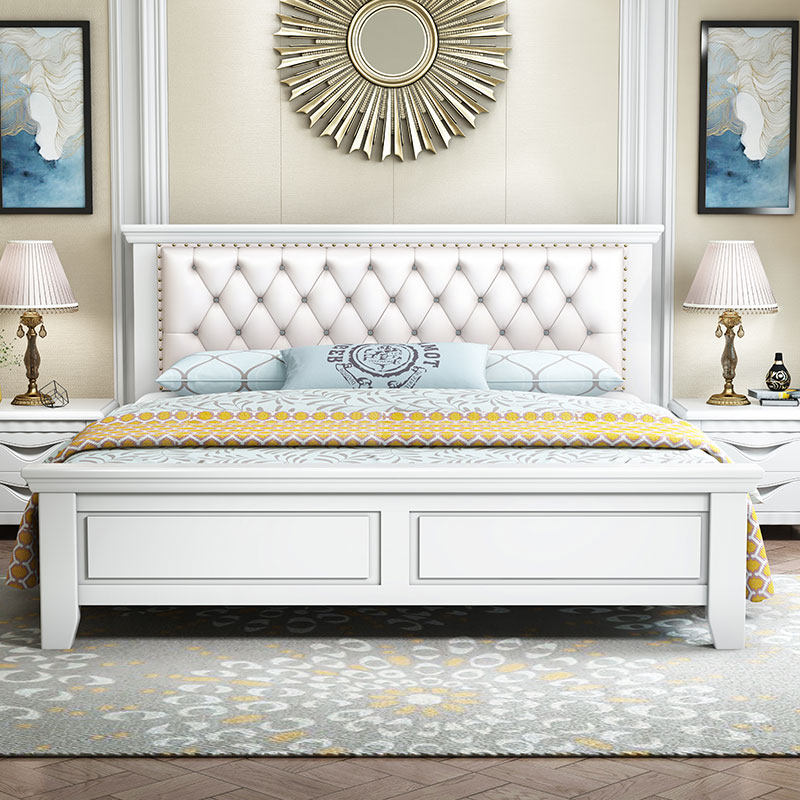 Small beauty solid wood bed 1 8 m white modern minimalist soft bag Jane O main bedroom with double bed High case 1 5 Economy Type