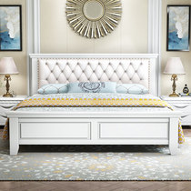 Small beauty solid wood bed 1 8 m white modern minimalist soft bag Jane O main bedroom with double bed High case 1 5 Economy Type