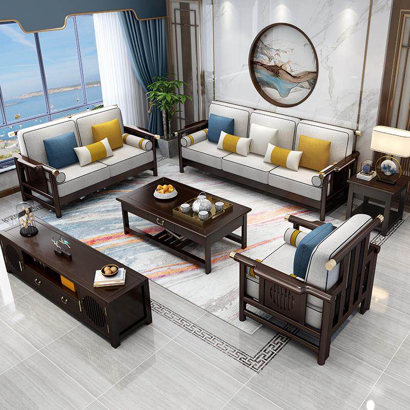 New Chinese solid wood 1 2 3 Living room Composition Sofa Minjuku Zen Serie Guido Buffy sofa China Wind-like board room