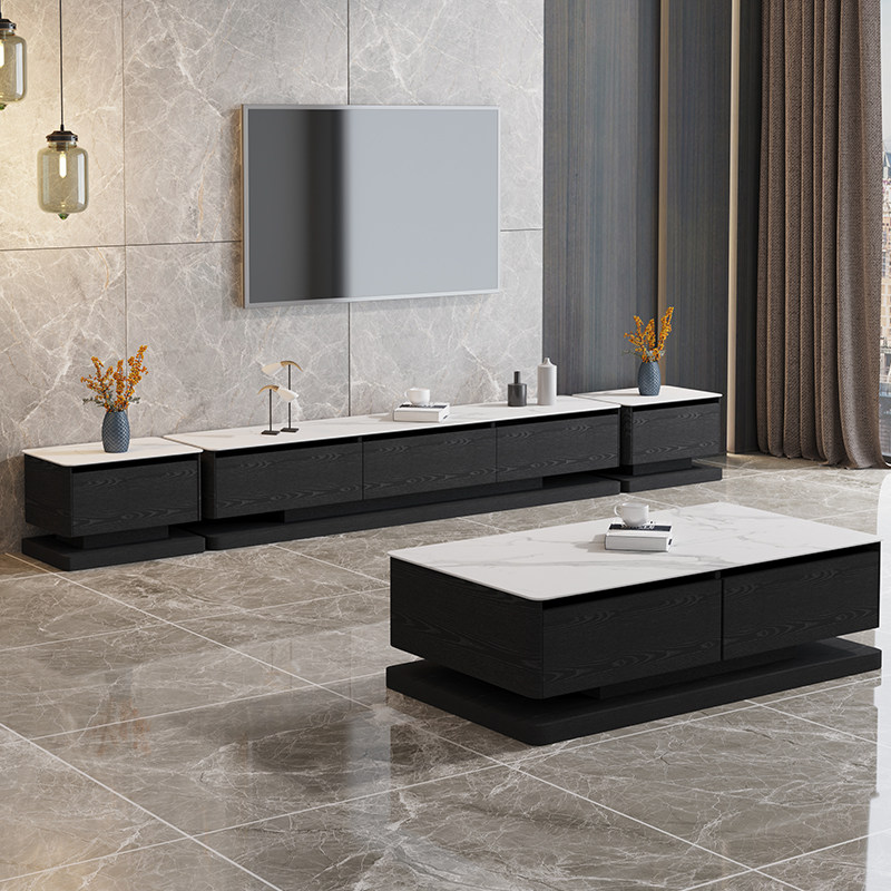 New Rock Board Tea Table Minimalist Modern Small Family Style Living Room Creative Black & White Nordic Marble Tea Table TV Cabinet Combo