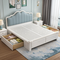 2021 new American solid wood bed 1 8 m light and luxurious double master bedroom white princess bed 1 5 modern minimalist wedding bed