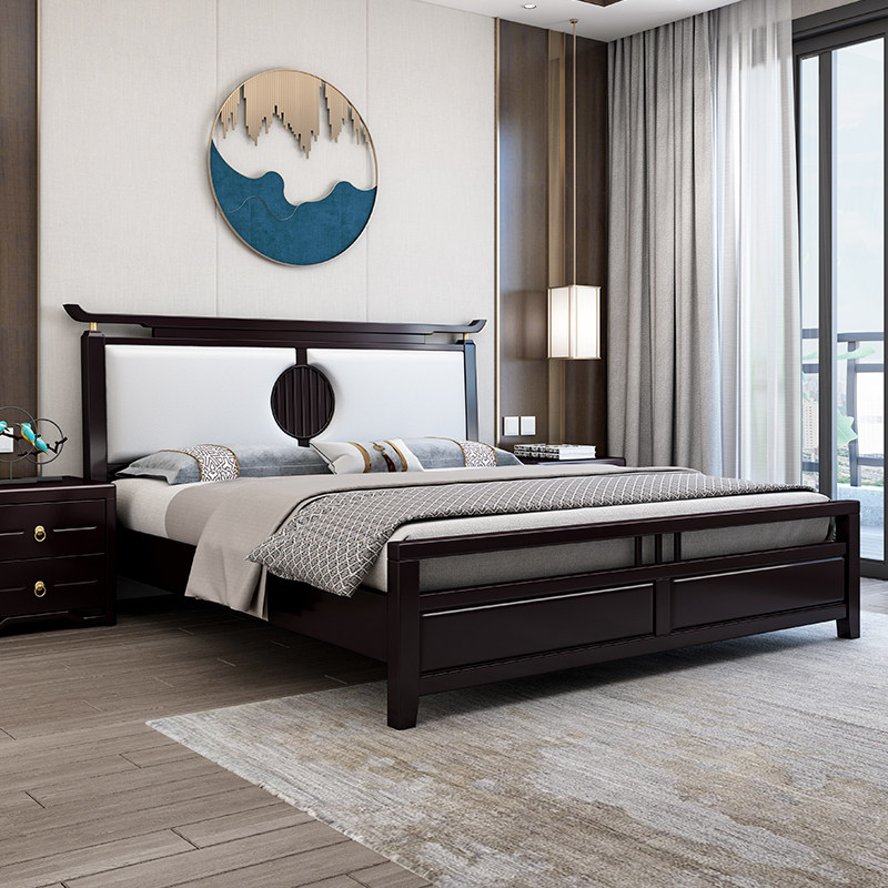 New Chinese solid wood bed Double 1 8 m master bedroom with modern simplicity about 1 5 m Soft bag Minjuku Oak Zen Contained Bed