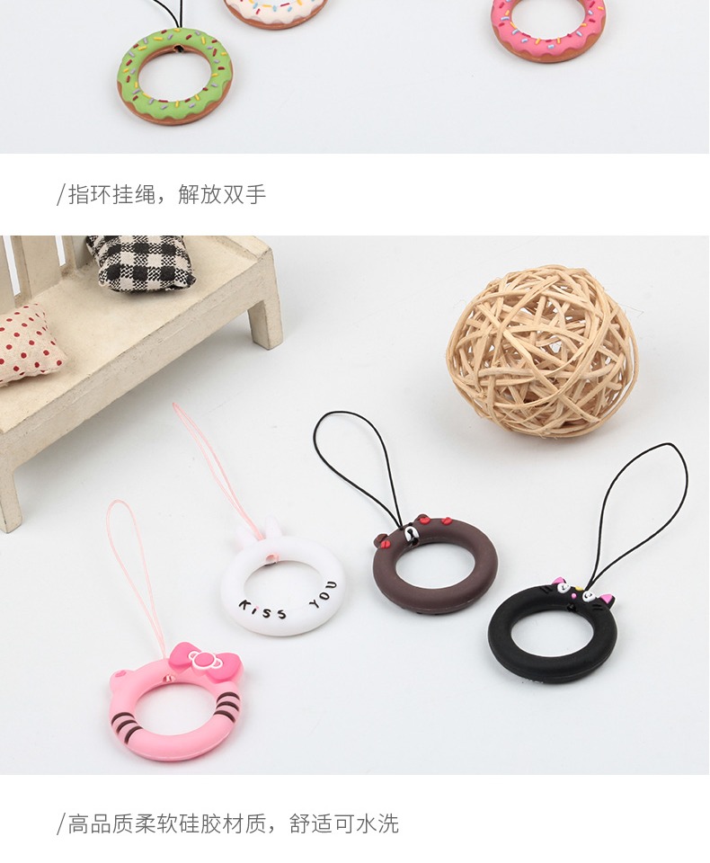 u đĩa dây buộc vòng khóa silicone vòng điện thoại di động dây buộc ngắn treo cổ dây có thể tháo rời Hàn Quốc táo 6 sling lưới màu đỏ dài điện thoại di động dây chìa khóa vòng dây donut dây buộc dễ thương - Nhẫn nhẫn trơn