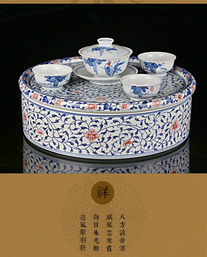 Blue and white youligong hand - made ceramic and auspicious household dry big tea tray was kung fu tea tea table drawer tray