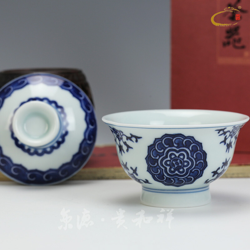And auspicious ceramic cups jingdezhen blue And white color bucket hand - made tureen jing DE worship only three bowl bowl tea cups