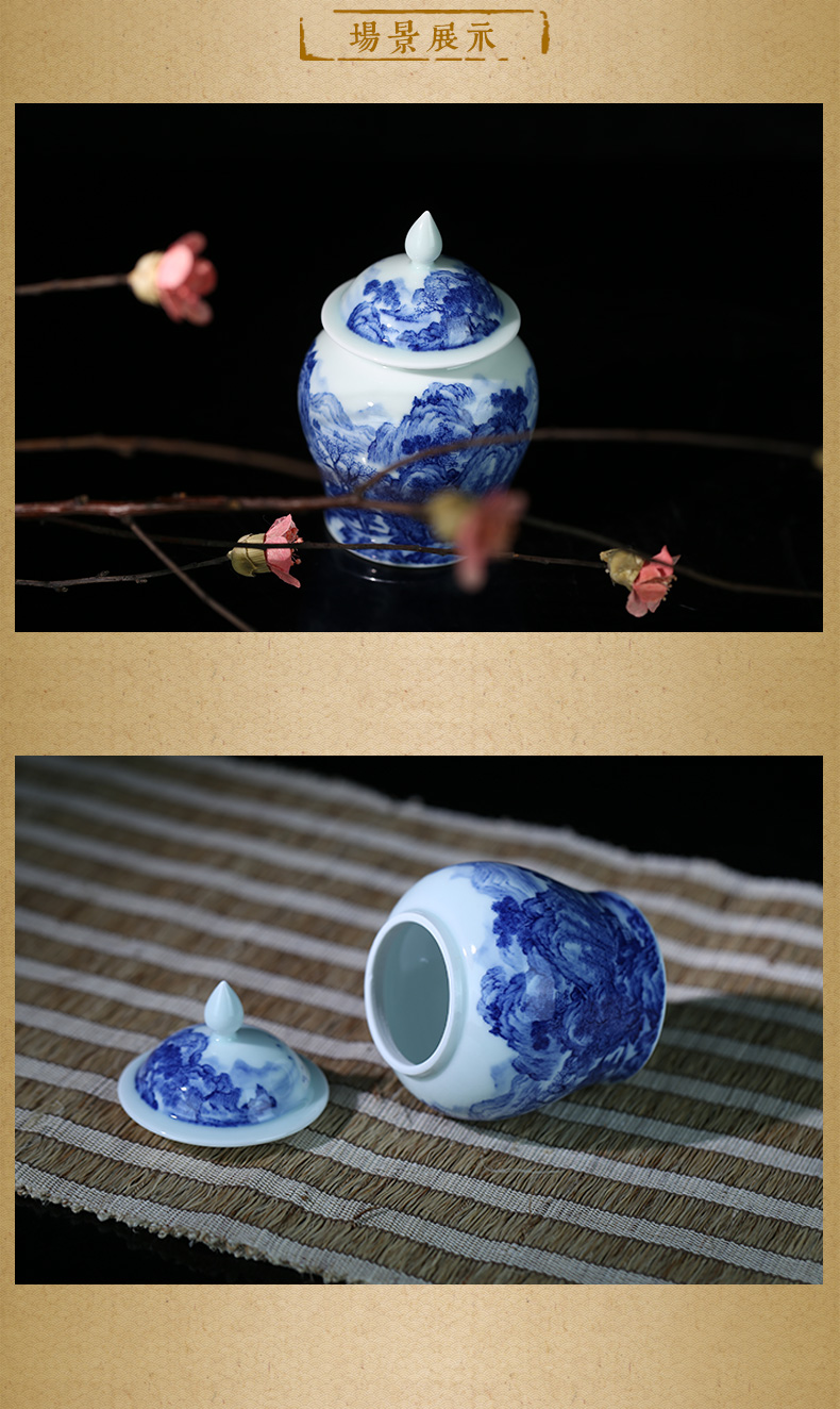 And auspicious caddy fixings of jingdezhen blue And white, blue And white landscape small general store receives household business gifts ceramic pot