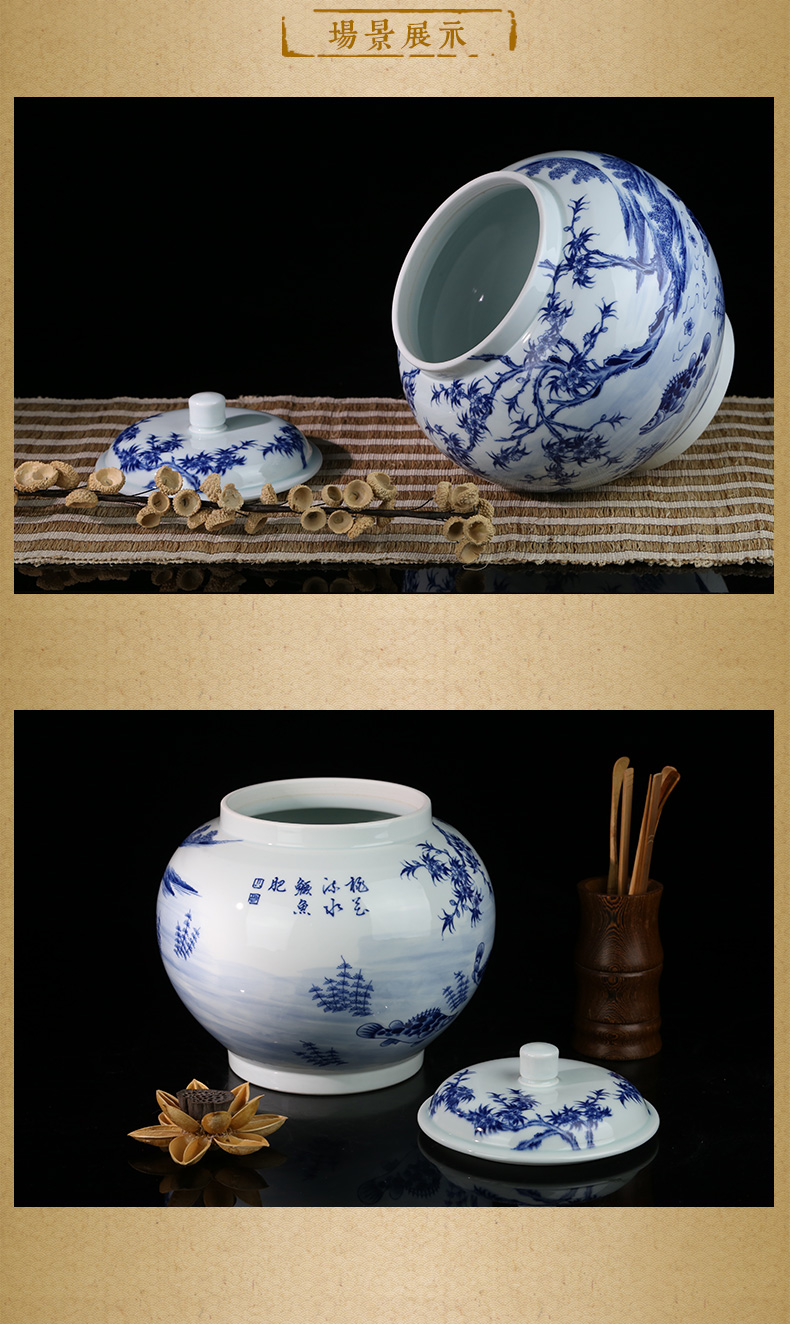 Blue and white storage POTS and auspicious caddy fixings pure manual household ceramics POTS Blue on your fish tank