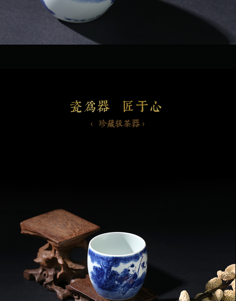 Jingdezhen blue and white merrily merrily and cheung kung fu tea cups cup pure manual master cup single CPU hand - made sample tea cup