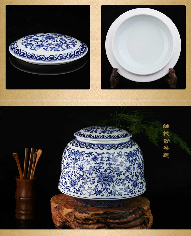 Jingdezhen blue and white folding branches and auspicious flower tea canister hand - made ceramic POTS sealed storage tea tins