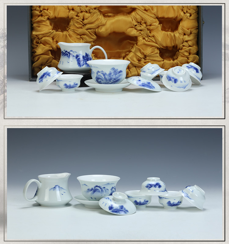 And auspicious jingdezhen hand - made high temperature ceramic kung fu tea set gift set a complete set of fog gourd tureen group