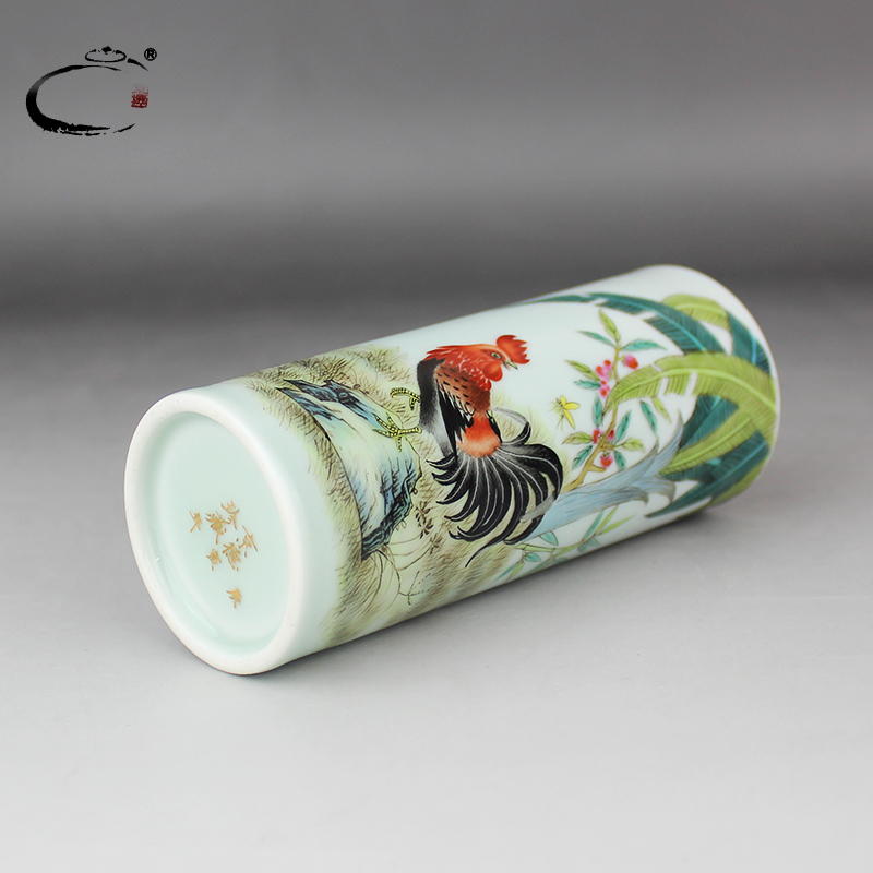 Cherished and auspicious jing DE famille rose promenading brush pot jingdezhen hand - made ceramic four treasures pen container furnishing articles