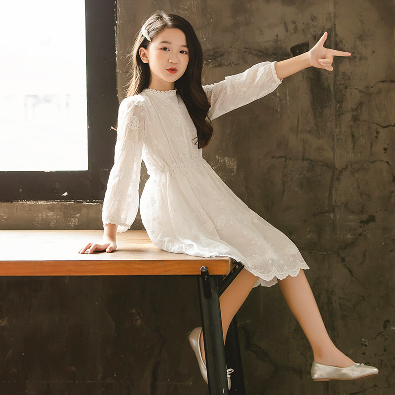 Korean western style girls dress 2021 new summer long-sleeved female lace princess dress