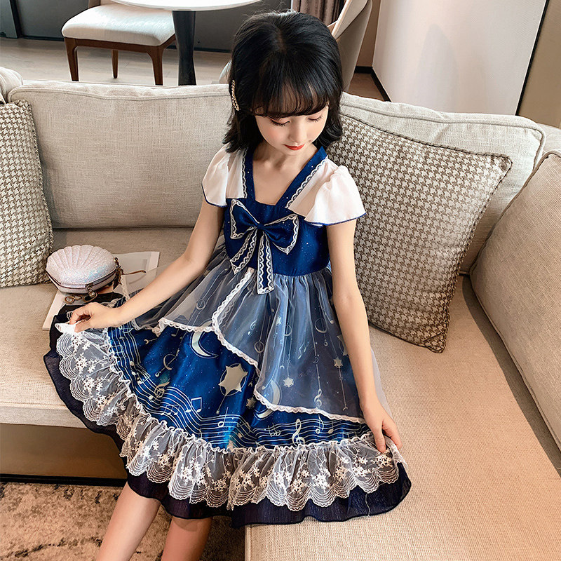 Korean girls summer Lolita dress 2021 new children's foreign style puffy yarn dress summer princess skirt