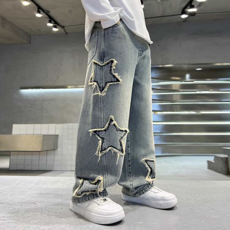 Boys' Spring and Autumn Pants, Big Boys' Summer Style, Children's Cool and Stylish Straight-Leg Wide-Leg Jeans, Trendy and Fashionable for Spring Boys' Spring and Autumn Pants, Big Boys' Summer Style, Children's Cool and Stylish Straight-Leg Wide-Leg Jeans, Trendy and Fashionable for Spring