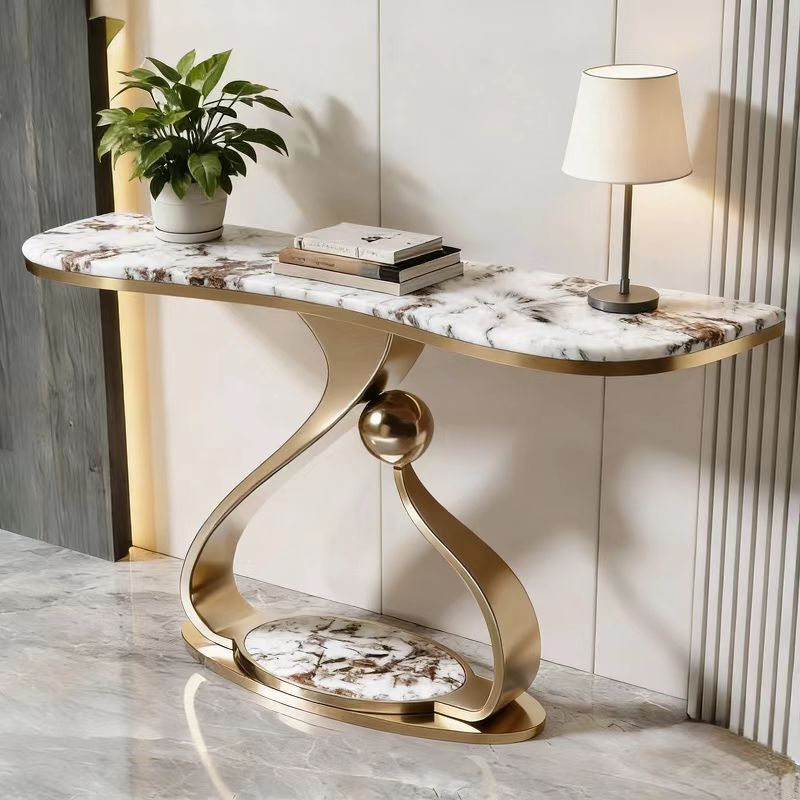 Modern Luxury-Style Stainless Steel Entryway Table, Facing the Door, Wall-Mounted Entryway Cabinet, Foyer Display Console, Artistic Sideboard