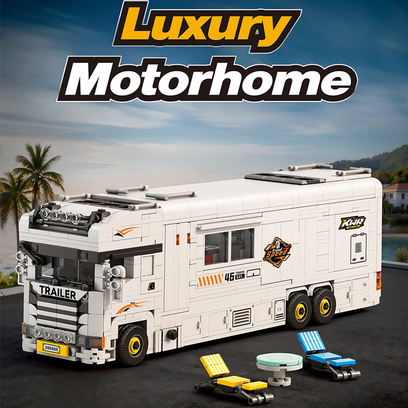 Zhenzhuang 844 Scania European Road Trip Luxury Rv Building Block Car Model Gift for Boys