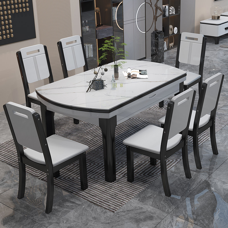 Slate dining table modern simple light luxury light luxury small household type solid wood retractable folding dining table variable round table