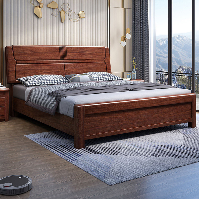 Hupeach Wood Solid Wood Bed 1 8 m Double People's Bed Master Bedroom Modern Simple Chinese Style 1 5 m Small Family Type Storage Wedding Bed