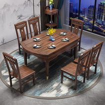 Yamaijia Wujin wood New Chinese solid wood dining table Dining chair combination set Foldable dining table Household round dining table