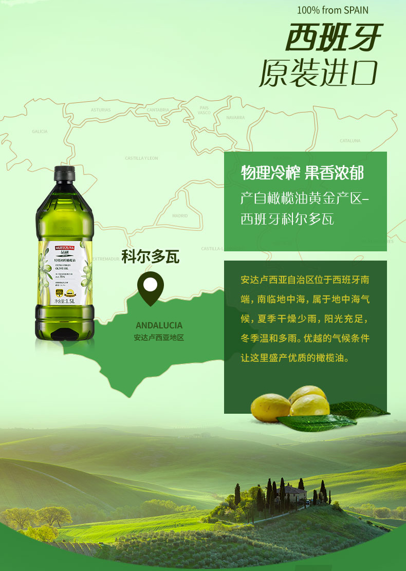 西班牙原瓶进口 品利 特级初榨橄榄油 1.5L 酸度≤0.5% 图3