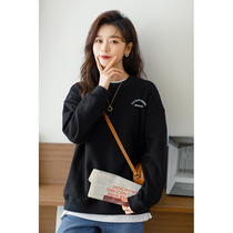 Njiahui Youth Youth Minus Ages Preparation Single Pint Plus Suede Letter Printed Round Collar Sweatshirt Woman Winter Loose Blouse