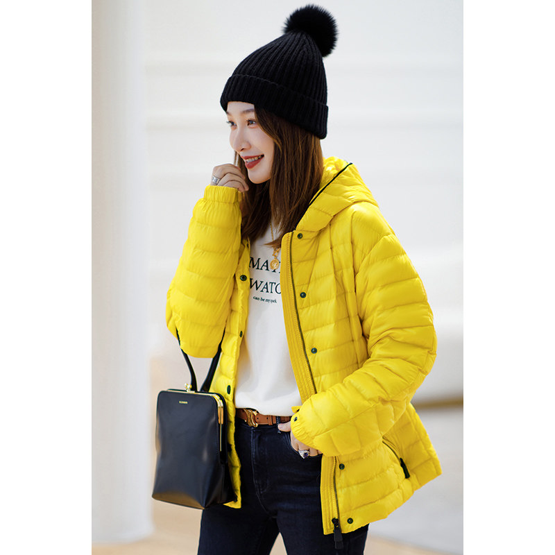 (Spot) light and soft fashion collection waist display slim 90 white goose down down coat woman winter light and warm even hat jacket