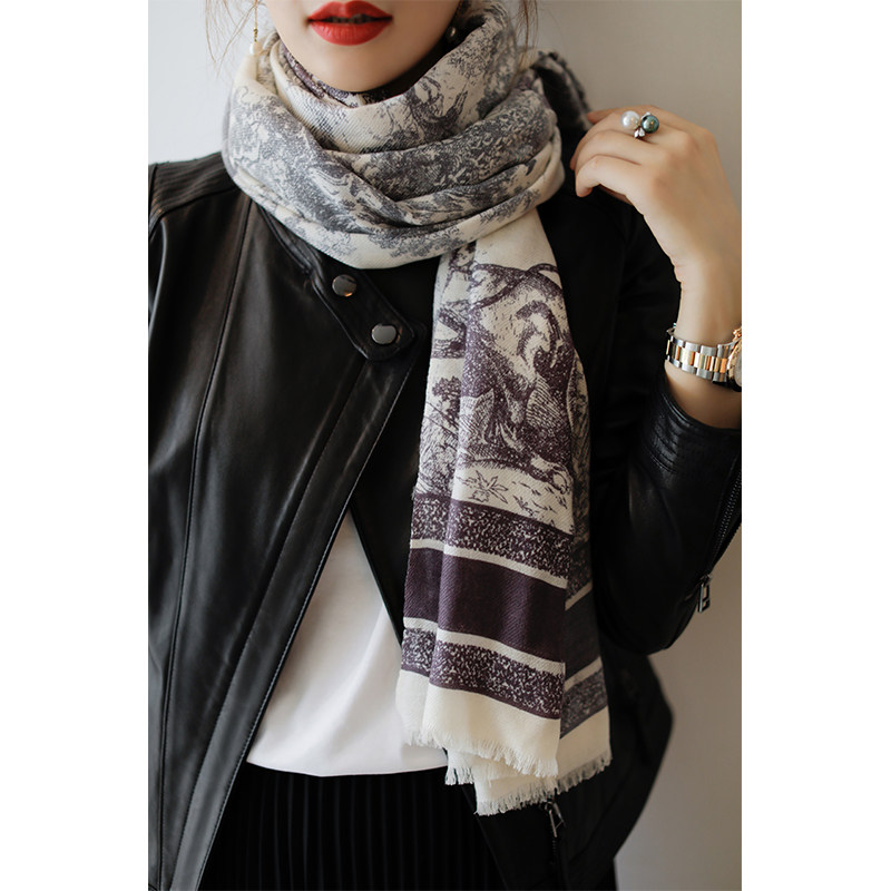 Enjiahui wool long version scarf women's spring and autumn and winter Korean version of the collar wild warm temperament double-sided fashion scarf