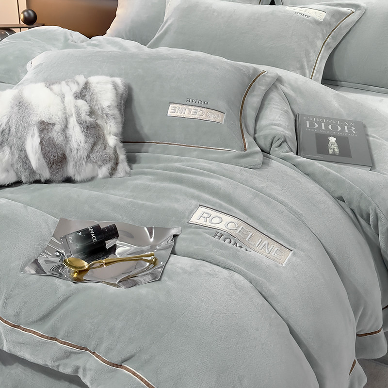 High-End Light Luxury Milk Velvet Four-Piece Set, High Weight and Thickened Bed Sheet and Duvet Cover, Winter Warm Coral Velvet Bedding