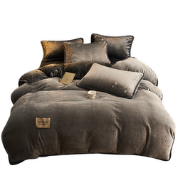 Winter Single-Piece Duvet Cover for Sleeping Naked, Winter Coral Fleece Four-Piece Set, Double-Sided Fleece 180×220×240 Fleece-Lined Duvet Cover