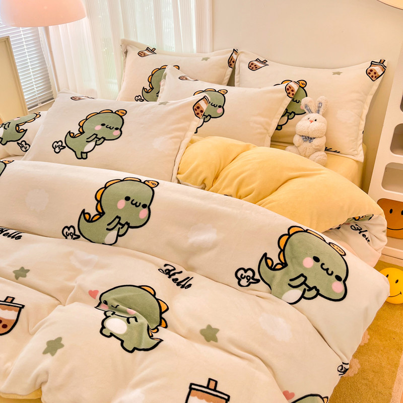 Winter Quilt, Thickened Warm Quilt, Fleece-Lined Duvet Cover, Complete Set, Removable and Washable Cotton Quilt Core, Milk Coral Fleece